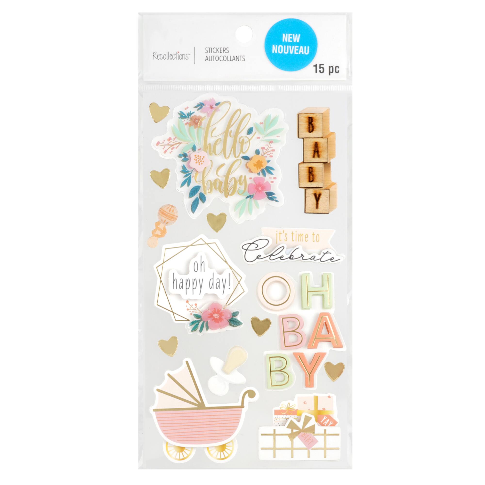 12 Pack: Pink Hello Baby Stickers by Recollections™